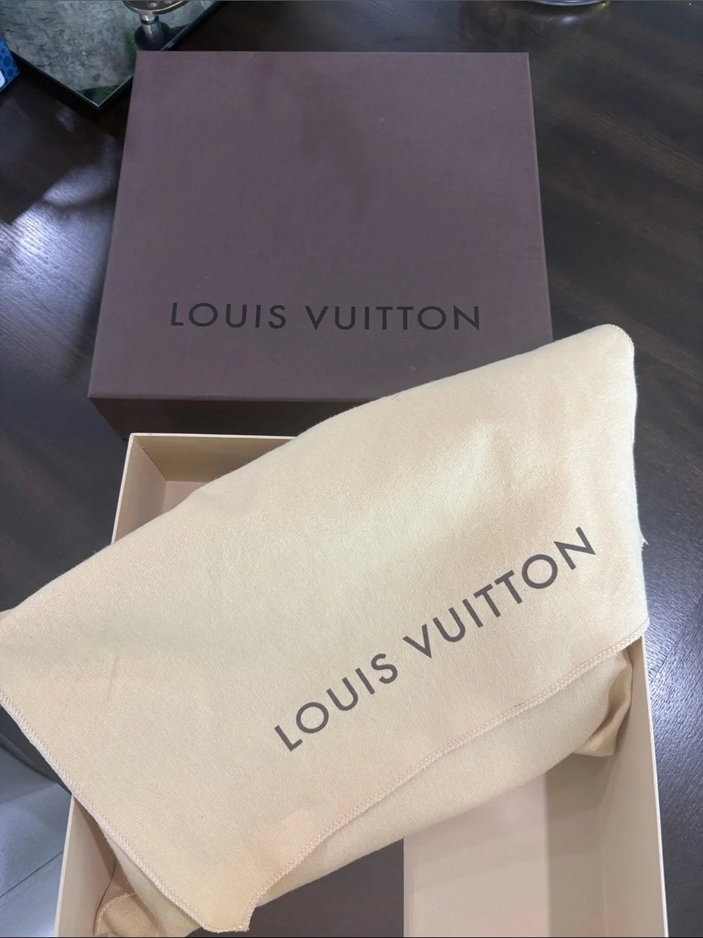 Louis Vuitton Eva Brown Damier Ebene Chain Wristlet Clutch with Gold Plaque